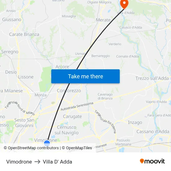 Vimodrone to Villa D' Adda map