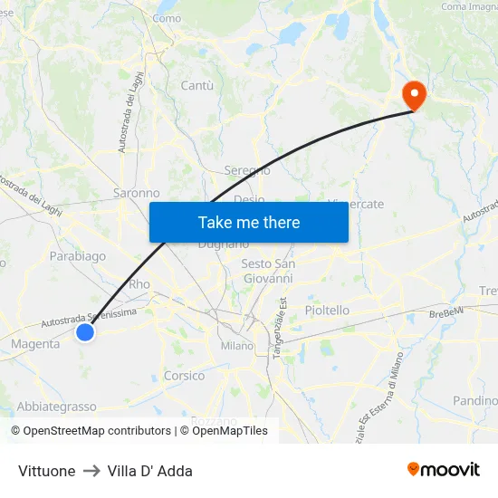 Vittuone to Villa D' Adda map