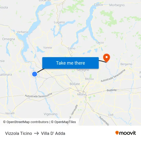 Vizzola Ticino to Villa D' Adda map