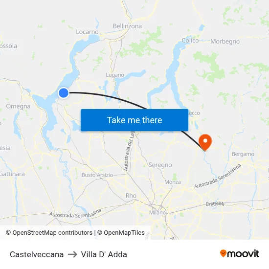 Castelveccana to Villa D' Adda map