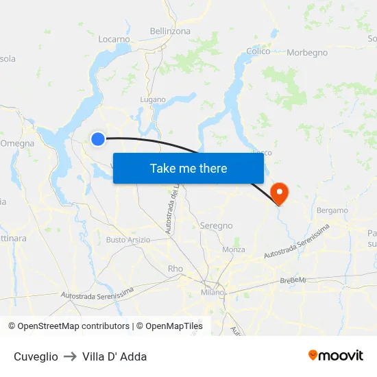 Cuveglio to Villa D' Adda map