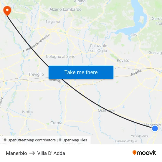 Manerbio to Villa D' Adda map