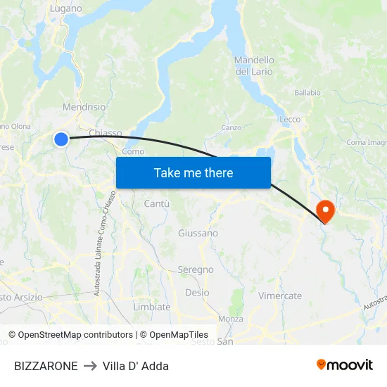 Bizzarone to Villa D' Adda map