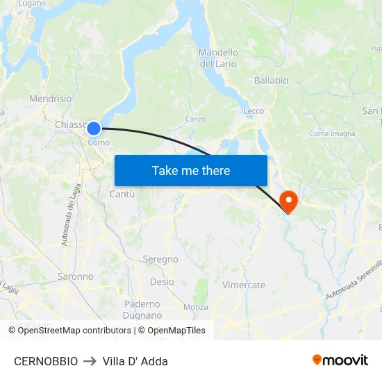 Cernobbio to Villa D' Adda map