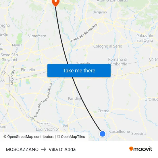 Moscazzano to Villa D' Adda map