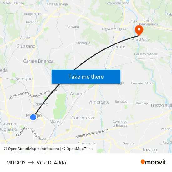 Muggiò to Villa D' Adda map
