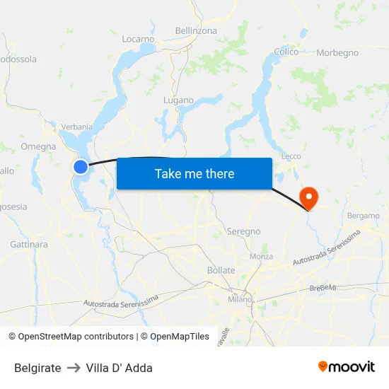 Belgirate to Villa D' Adda map