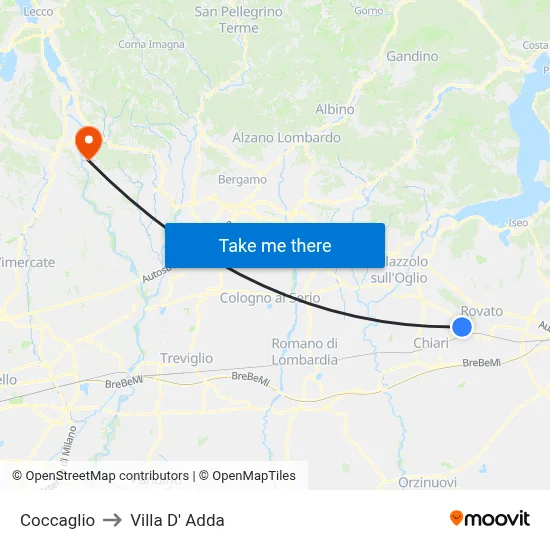 Coccaglio to Villa D' Adda map
