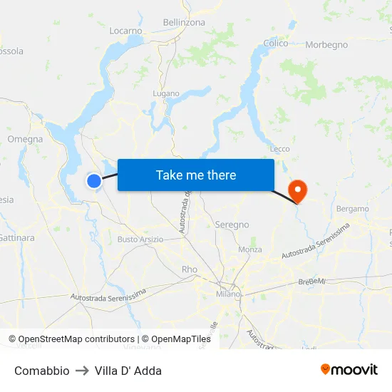 Comabbio to Villa D' Adda map