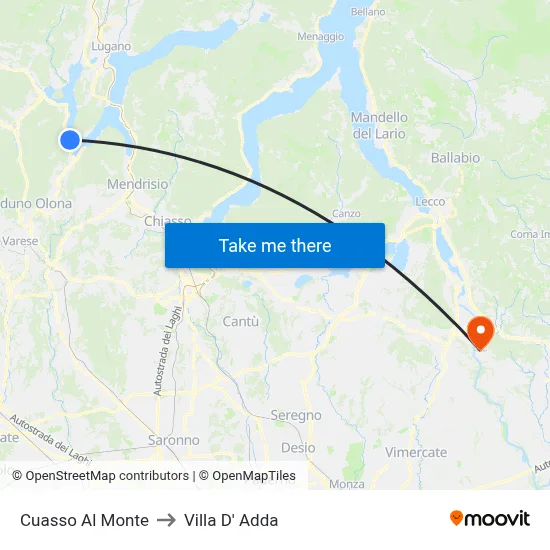 Cuasso Al Monte to Villa D' Adda map