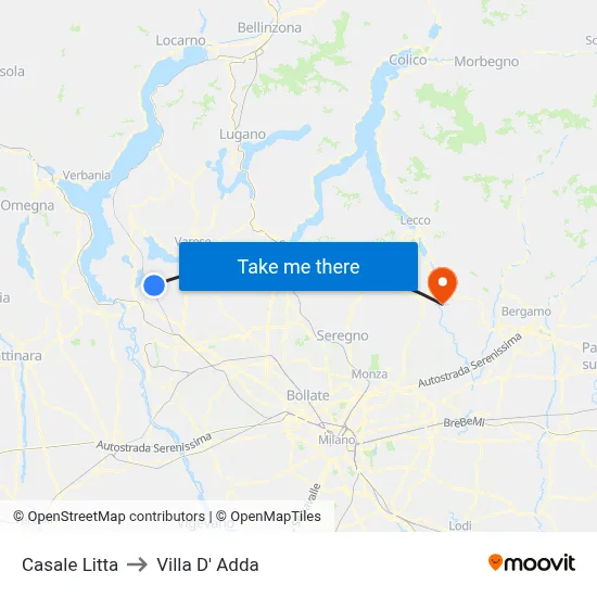 Casale Litta to Villa D' Adda map