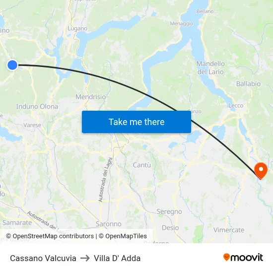 Cassano Valcuvia to Villa D' Adda map