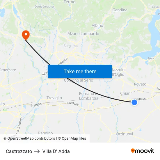 Castrezzato to Villa D' Adda map