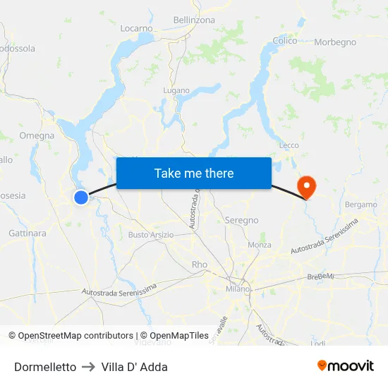 Dormelletto to Villa D' Adda map