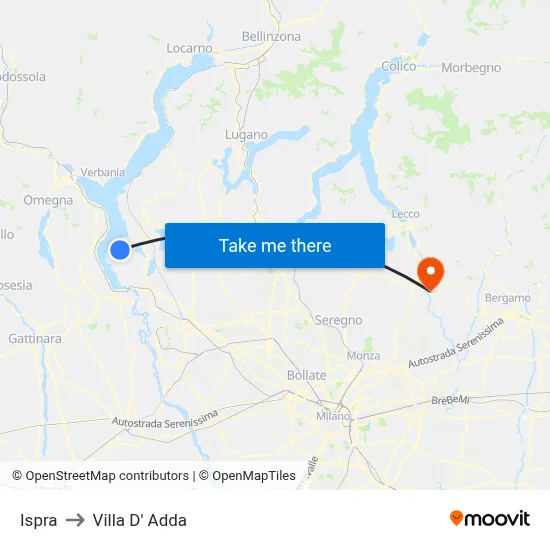 Ispra to Villa D' Adda map