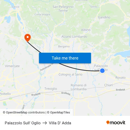 Palazzolo Sull' Oglio to Villa D' Adda map