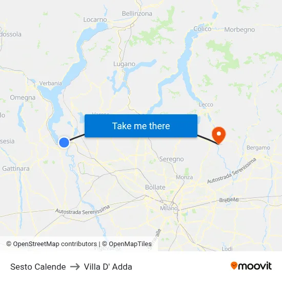 Sesto Calende to Villa D' Adda map