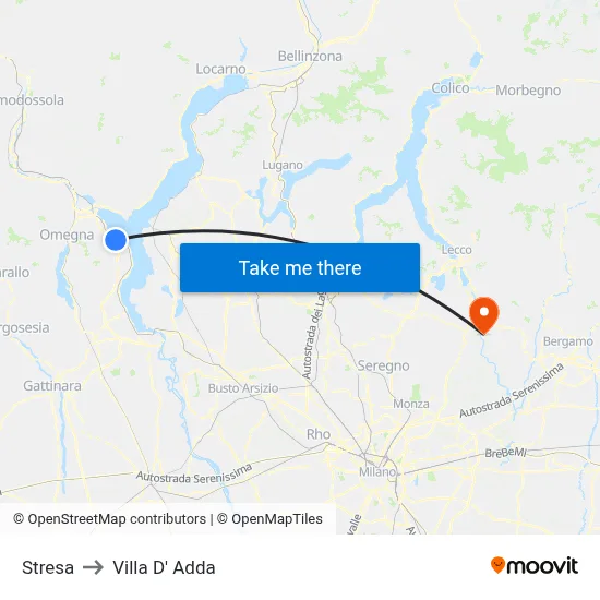 Stresa to Villa D' Adda map