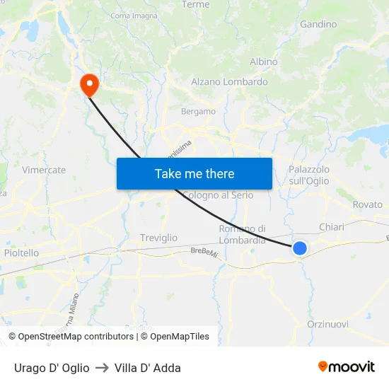 Urago D' Oglio to Villa D' Adda map