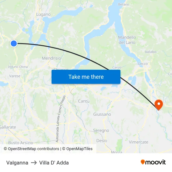 Valganna to Villa D' Adda map