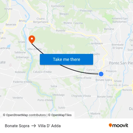 Bonate Sopra to Villa D' Adda map
