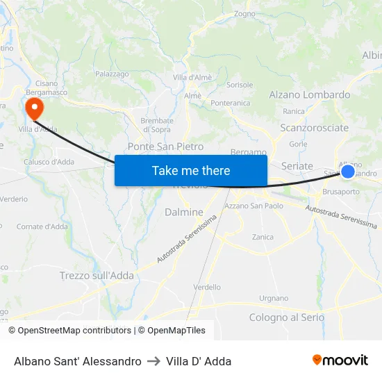 Albano Sant' Alessandro to Villa D' Adda map