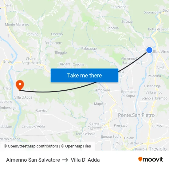 Almenno San Salvatore to Villa D' Adda map