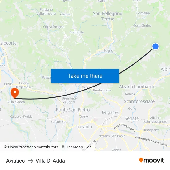 Aviatico to Villa D' Adda map