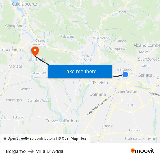 Bergamo to Villa D' Adda map