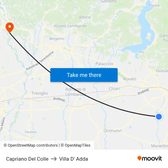 Capriano Del Colle to Villa D' Adda map