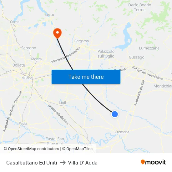 Casalbuttano Ed Uniti to Villa D' Adda map