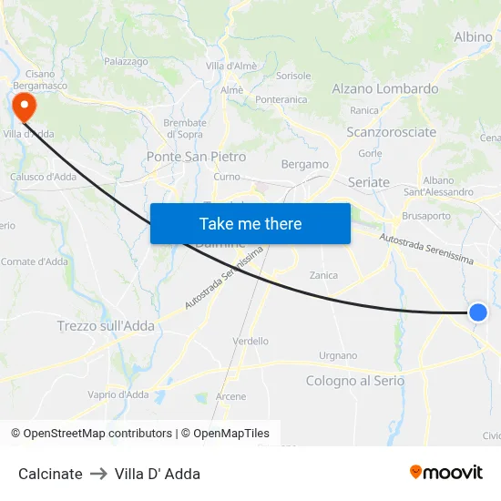 Calcinate to Villa D' Adda map