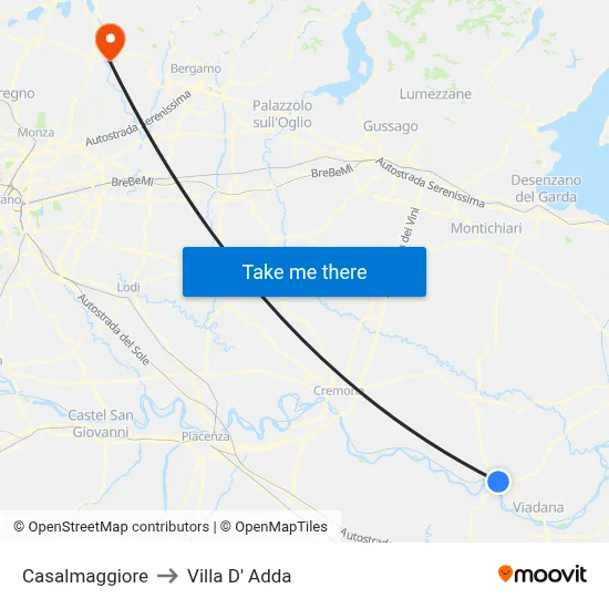 Casalmaggiore to Villa D' Adda map