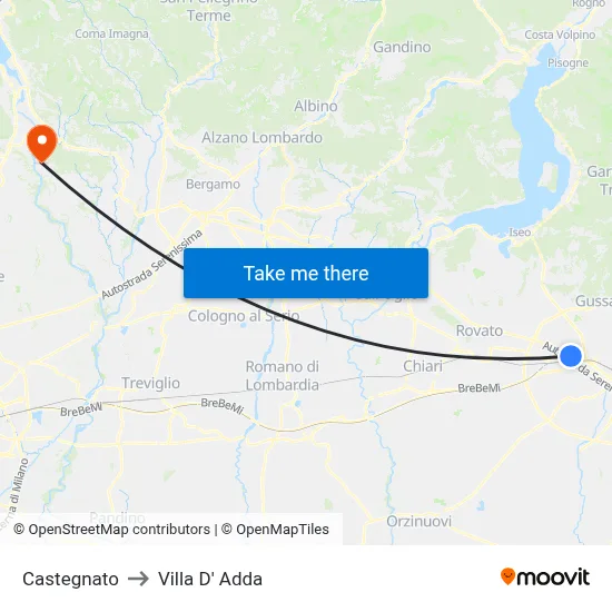 Castegnato to Villa D' Adda map