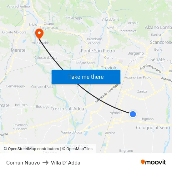 Comun Nuovo to Villa D' Adda map