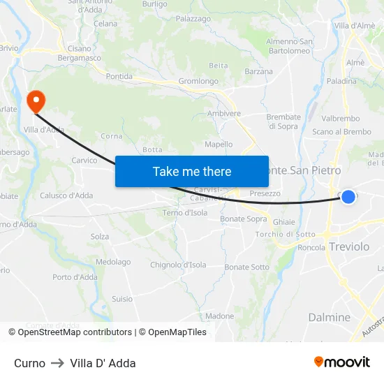 Curno to Villa D' Adda map