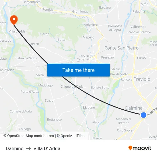 Dalmine to Villa D' Adda map