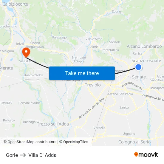 Gorle to Villa D' Adda map