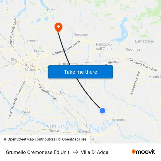 Grumello Cremonese Ed Uniti to Villa D' Adda map