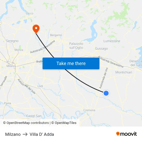 Milzano to Villa D' Adda map