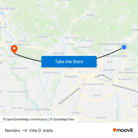 Nembro to Villa D' Adda map