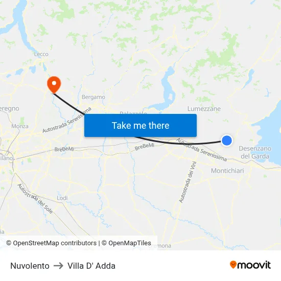 Nuvolento to Villa D' Adda map