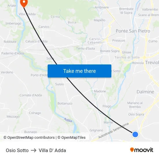 Osio Sotto to Villa D' Adda map