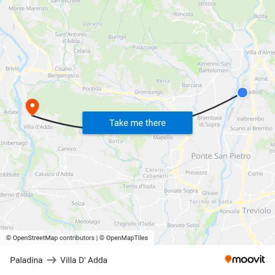 Paladina to Villa D' Adda map