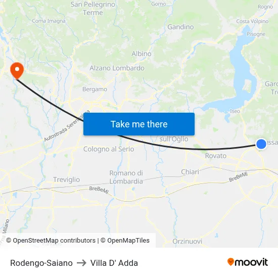Rodengo-Saiano to Villa D' Adda map