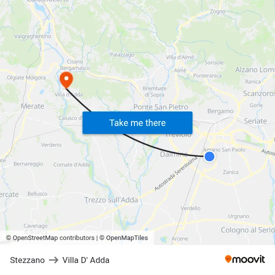 Stezzano to Villa D' Adda map
