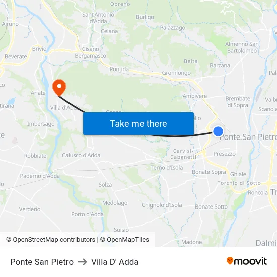 Saint Peter Bridge to Villa D' Adda map