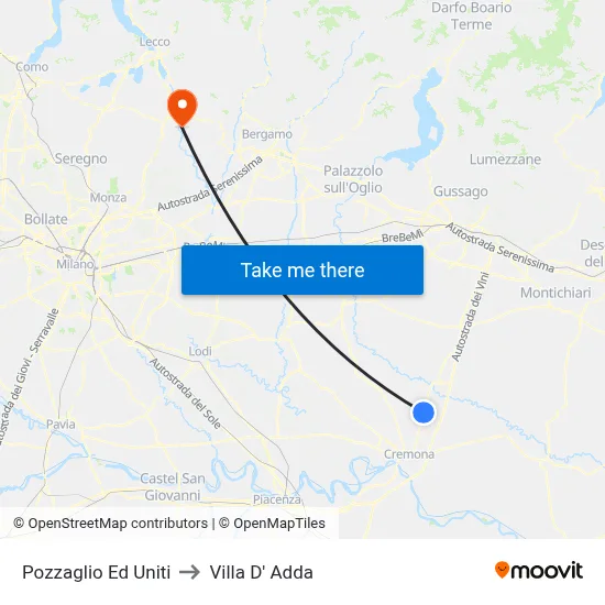 Pozzaglio Ed Uniti to Villa D' Adda map