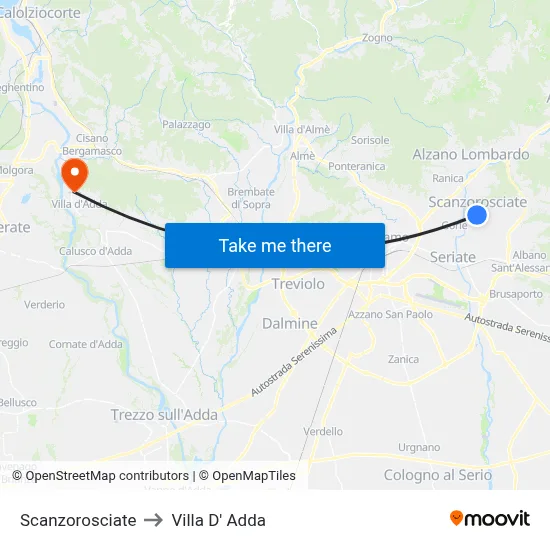 Scanzorosciate to Villa D' Adda map