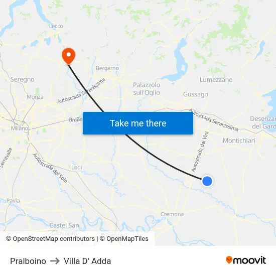 Pralboino to Villa D' Adda map